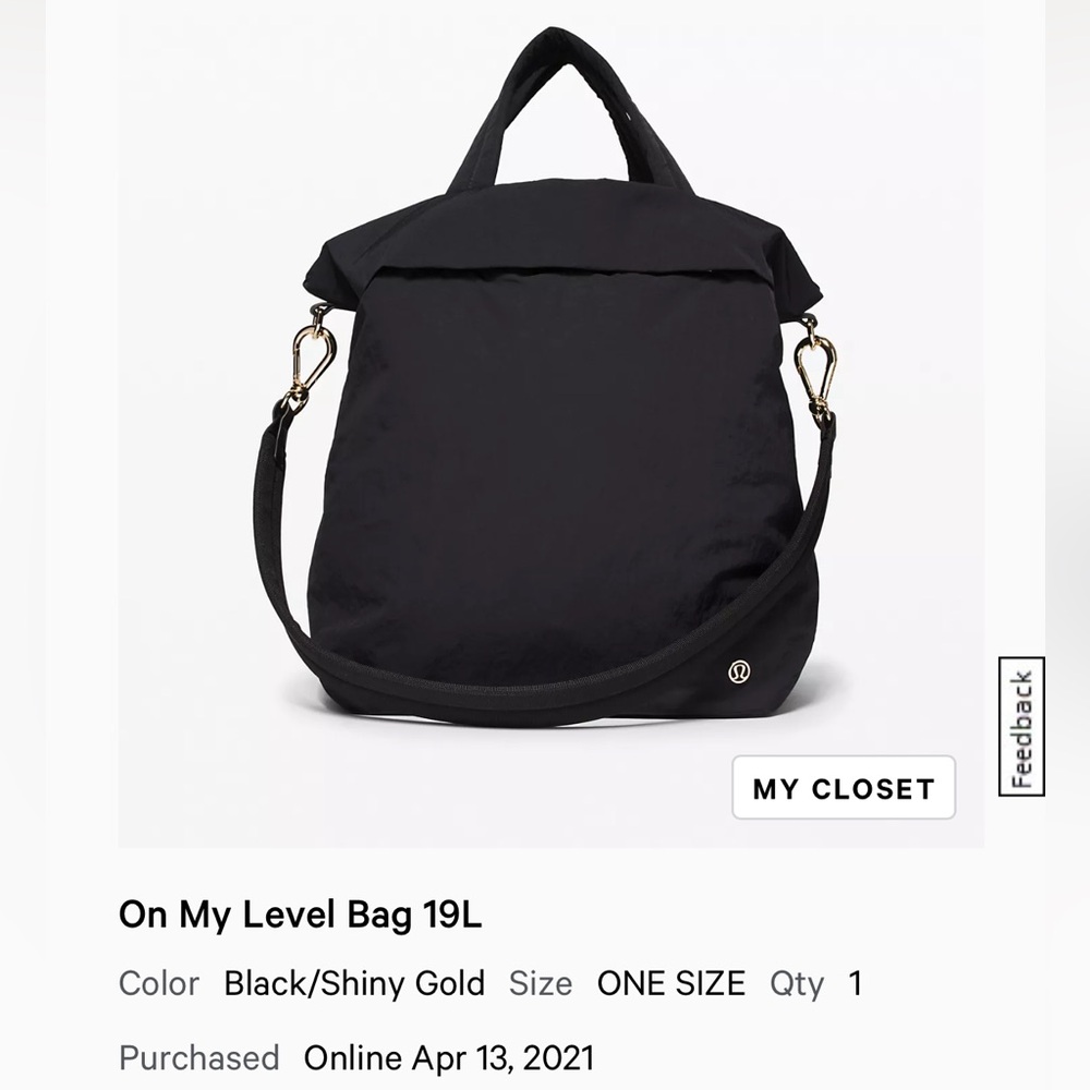 lululemon On My Level Bag 19L Black and Gold Bag